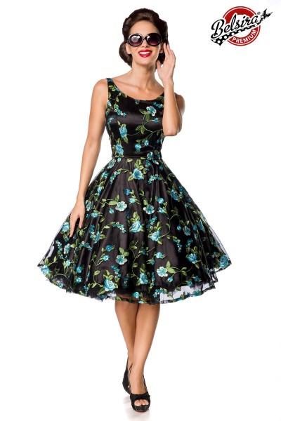 Belsira Premium Vintage Blumenkleid/Farbe:schwarz/blau/Größe:XL