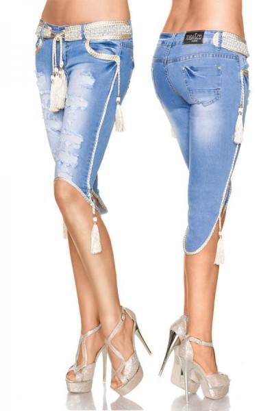 Capri-Jeans mit Kordeln/Farbe:blau/Größe:40
