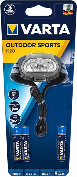 Varta 4x Outdoor Sports H20 Stirnlampe Multifunktions-Kopfleuchte mit 4 High-End LEDs, 2-Stufen-Scha